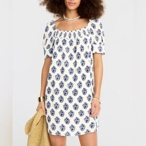 J CREW Womens Puff Sleeve Blue and White Floral Cotton Dress, size 0